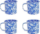 Crow Canyon Home Splatter Enamelware 16 oz Mugs, Set of 4, Blue