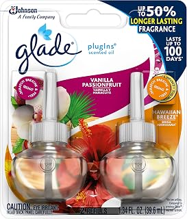 Glade PlugIns Refills Air Freshener, Scented and Essential Oils for Home and Bathroom, Hawaiian Breeze & Vanilla Passion Fruit, 1.34 Oz, 2 Count (Pack of 3)