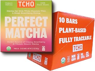 TCHO Perfect Matcha Chocolate Bar (10 pack) | Organic Oat-Milk White Chocolate with Matcha Shell & Strawberry Filling | Plant Based, Organic & Fair Trade | Non GMO, Non-Dairy, Vegan Chocolate, Soy Free (2.1oz each)