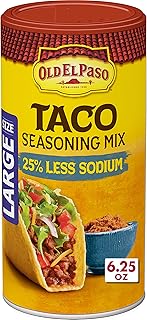 Old El Paso Taco Seasoning, 25% Less Sodium, Large Size, 6.25 oz | 25% Less Sodium Vs. Original, Large Canister for Batch Cooking, Seasons Tacos, Soups & Dips