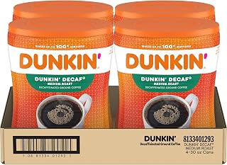 Dunkin' Dunkin’ Decaf Medium Roast Ground Coffee, 30 Oz. Canisters (Pack of 4)