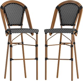 Flash Furniture 30 in Indoor/Outdoor Barstool, Black/White, 2-Pack | Bamboo FrameFinish, Commercial Grade, Stackable, Indoor/Outdoor Use