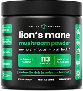 NutraChamps Organic Lions Mane Powder - 2000mg Powerful Nootropic for Memory, Focus, Immune Support - Vegan Lion’s Mane Mushroom Powder Supplement with Naturally Occurring Beta-Glucans - 8oz