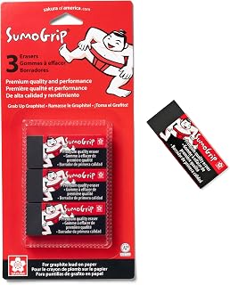 Sakura SumoGrip Block Eraser, Black, Small B80, 2.125 x 0.875 in, 3 Pack