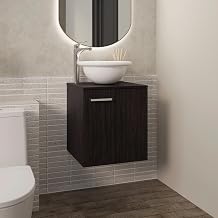 Tuhome Clyde Floating Bathroom Vanity with Sink, 18 in Compact Small Vanity, 1-Door Cabinet & Open Shelf, Wall-Mounted Engineered Wood, White or Black Powder Room Vanity