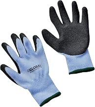 Global Industrial Crinkle Latex Coated Gloves, Polyester Knit, Black/Blue, Medium, Lot of 12