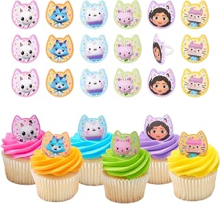 DecoPac DreamWorks Gabby's Dollhouse Rings, 24 Cupcake Decorations Featuring Gabby, Pandy Paws, Irresistible Kitty Characters, and Super Fun Adventures! - 24 Pack