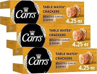 Carr's Table Water Crackers, Baked Snack Crackers, Party Snacks, Roasted Garlic and Herbs, 4.5oz Box (1 Box) (Pack of 3)