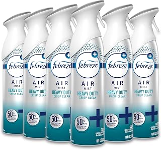 Febreze Air Mist, Air Freshener Spray, Odor Fighting Room Spray, Deodorizer for Home Bathroom Kitchen Office Apartment Dorm Room Classroom, Heavy Duty Crisp Clean Scent, 8.1oz, (Pack of 6)