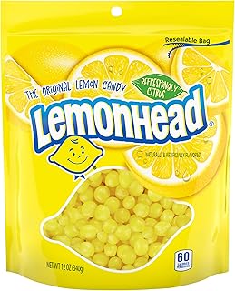 LEMONHEAD Hard Lemon Candy, Tangy & Sweet, Resealable Bag, 12 oz | Tangy sweet lemon hard candy, refreshing citrus, resealable bag, snacking, party bowls, sharing