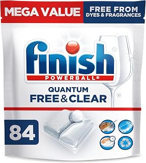Free & Clear Dishwasher Pods, Dye & Fragrance Free Detergent, 84 ct. | Finish Quantum Dishwasher Tablet, Unscented Dish Detergent, Septic Safe Dish Soap, Degreasing, Scrubbing, & Shining Power.