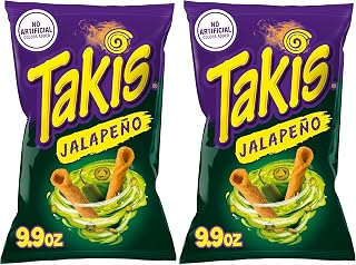 Takis Jalapeño Sharing Size – Pickled Jalapeño Flavored Hot Spicy Rolled Tortilla Chips (Pack of 2)