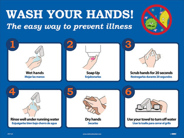 Hand Washing Instructional Poster by NMC – 18" X 24", UNRIPPABLE VINYL POSTER PAPER, Wash Your Hands, Model PST137