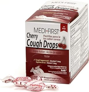 Medique Medi-First 81550 Cherry Cough Drop, 50 Drops | Cherry cough drops in a 50-count box for compact first aid kits, office cabinets and workplace wellness stations.