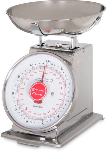 Escali Mercado Dial Scale 11 Lb X 1 Oz by San Jamar – 0.0 ounces, Metal - other, Silver, Model SCDLB11