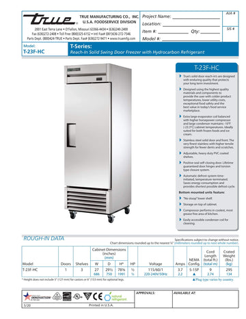 Manufacturing-T-23F-HC-Reach Ins by True – Stainless Steel, Model 01RIFreez