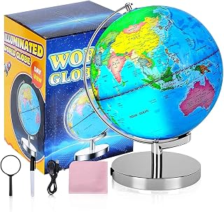POOCCI 6 in1 Illuminated World Globe for Kids & Adults All Ages High Clear Map, Illuminates Educational Interactive STEM Toy, Light Up Kids Globe Lamp,Gifts For Boys And Girls