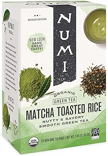 Numi Organic Tea Matcha Toasted Rice, 18 Count Box of Tea Bags (Pack of 6) Green Tea (Packaging May Vary)