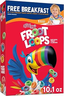 Kellogg's Froot Loops Cold Breakfast Cereal, Fruit Flavored, Breakfast Snacks with Vitamin C, Original, 10.1oz Box (1 Box)