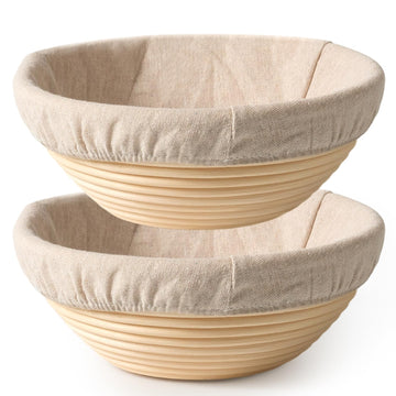 Bavify Bread Proofing Baskets, 9 Inch Round Rattan, Set of 2 Natural