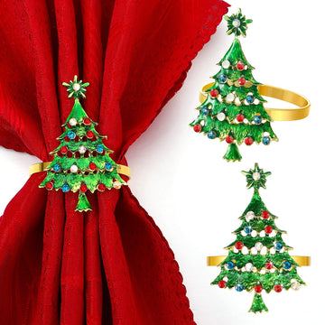 Outus Christmas Tree Napkin Rings, Set of 12, Green with Rhinestones