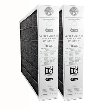 (2-Pack) Carbon Clean 20 x 25 x 5 Inch MERV 16 Efficient Air Filter Replacement for Healthy Climate Air Purifier Cleaner Purification Systems by Lennox – Pack of 2, Model X6675