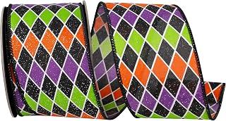 Reliant Ribbon Halloween Diamond Colors Glitter Wired Edge, Multi, 2-1/2 Inch, 10 Yards