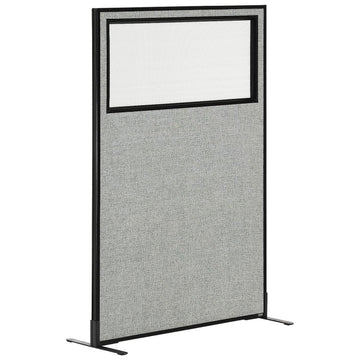 36-1/4"W x 60" H Freestanding Office Partition Panel with Partial Window by Global Industrial – 60 x 36.25 inches, Alloy Steel, Grey, Model 694675WFGY