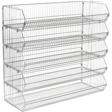 Five-Tier Interlocking Modular Wire Frame Stacking Bin by Global Industrial – 20"L x 48"W x 45"H, Steel, Chrome, Model 339028