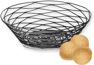 TableCraft BK17508, Round Basket, 8" x 8" x 2.25", Black Metal, Artisan Collection, Powder Coated for Durability, Versatile Design for Bread, Bagels, Pastries, and Decorative Use