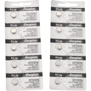377/376 Silver Oxide 10 Batteries by Energizer – 10 Count (Pack of 1), Silver, Model 377-376SZ