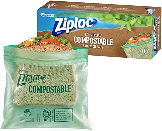 Ziploc Compostable Sandwich and Snack Bags for On The Go Freshness, Designed to be Commercially Compostable, 40 Bags (Pack of 12)