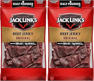Jack Link's Beef Jerky Half Pounder - Original - Made with 100% Real Beef - Ready to Eat Real Meat Protein Snacks - 10g Protein per Serving - 8 oz Large Jerky Bag,(Pack of 2)