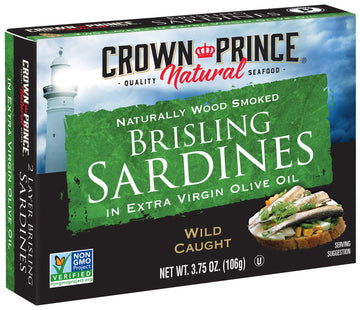 Natural Two Layer Brisling Sardines in Extra Virgin Olive Oil by Crown Prince – 3.75 Ounce (Pack of 12), Pack of 12