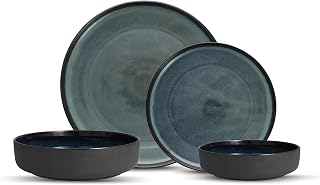 Eater x Zwiesel Fortessa Celestre Stoneware, 16 Piece Dinnerware Set (Service for 4), Aurora Blue