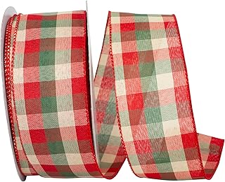 Reliant Ribbon Holiday Check Value Wired Edge Ribbon, 2-1/2 Inch X 50 Yards, Red/green