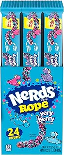 Rope Very Berry Candy, Crunchy & Gummy, 0.92 oz, 24 Pk | Gummy rope, tangy crunchy NERDS candy coating, berry flavors, individually wrapped, party favors, lunchbox, bulk