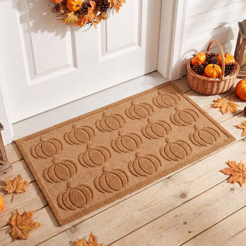 Dunzy Pumpkin Doormat, Beige Embossed Design, 30 x 17 Inch