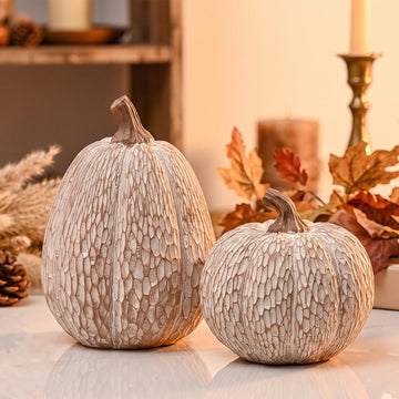 AOMOONOA Resin Pumpkin Set, Brown and White, Set of 2