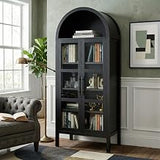 Bailor Modern Wood 72-inch Tall Arched Accent Cabinet with Tempered Glass Door, Adjustable Shelves and Black Metal Door Handle for Living Room, Home Office, Black