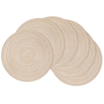 Shacos Round Placemat Set, 15 Inch Diameter, Beige, Set of 6