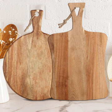 Hsei Acacia Wood Cutting Boards, 2 Pack with Handles, Round and Rectangular
