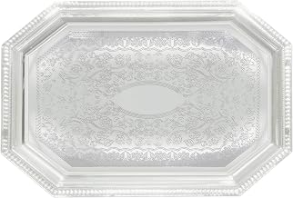 Winco 14" x 20" Silver Octagonal Chrome Plated Serving Tray | Chrome plating, Gadroon edge, Great for Entrees, Salads, Desserts and Appetizers