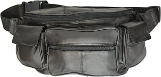 Large Black Genuine Lambskin Leather Fanny Pack Waist Bag with Cell Phone Pouch