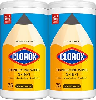 Clorox Disinfecting Wipes Back to School, Bleach Free, Crisp Lemon, 75 Count, Pack of 2 (Package May Vary)
