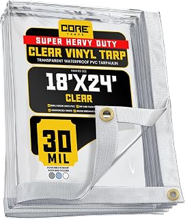 Core Tarps 30 Mil Extreme Heavy Duty Clear Tarp with Grommets - 18x24ft Super Clear Tarps Heavy Duty Waterproof Vinyl Tarpaulin, Transparent Tarp for Outdoor, Camping & Construction, Clear