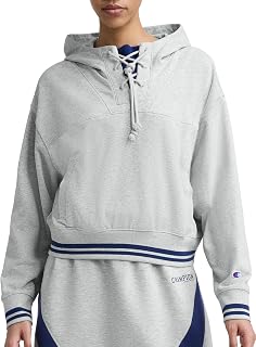 Champion Women's Tackle Front Lace Pullover Hoodie, Loose Fit, French Terry