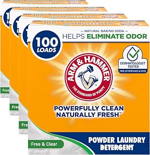 Arm & Hammer Powder Laundry Detergent, Free of Perfume and Dyes, 100 Loads (Pack of 4)