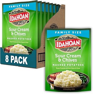 Idahoan Sour Cream & Chives Mashed Potatoes, Naturally Gluten-Free, 100% Real Idaho Potatoes, 8 servings per bag, 8 ounce (Pack of 8)