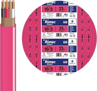 Southwire Romex SIMpull™ Residential Wire, 10 Gauge, 3 Conductor, 25Ft, NMW/G Wire, Pink, 63948521
